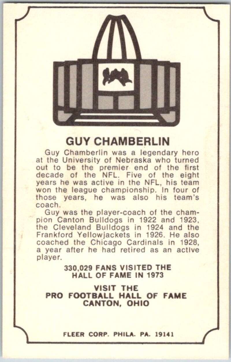 1974 Fleer The Immortal Roll Football #NNO Guy Chamberlin V46021
