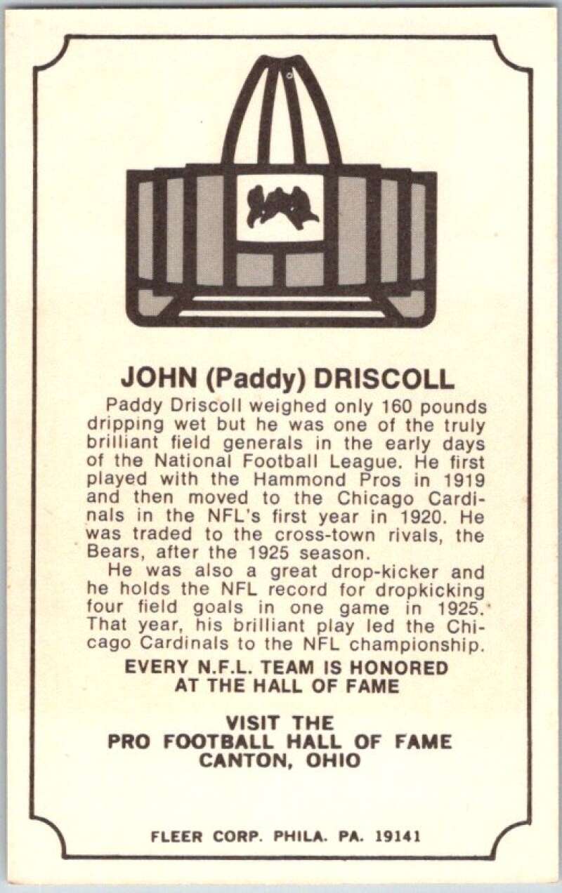 1974 Fleer The Immortal Roll Football #NNO John (Paddy) Driscoll  V46029
