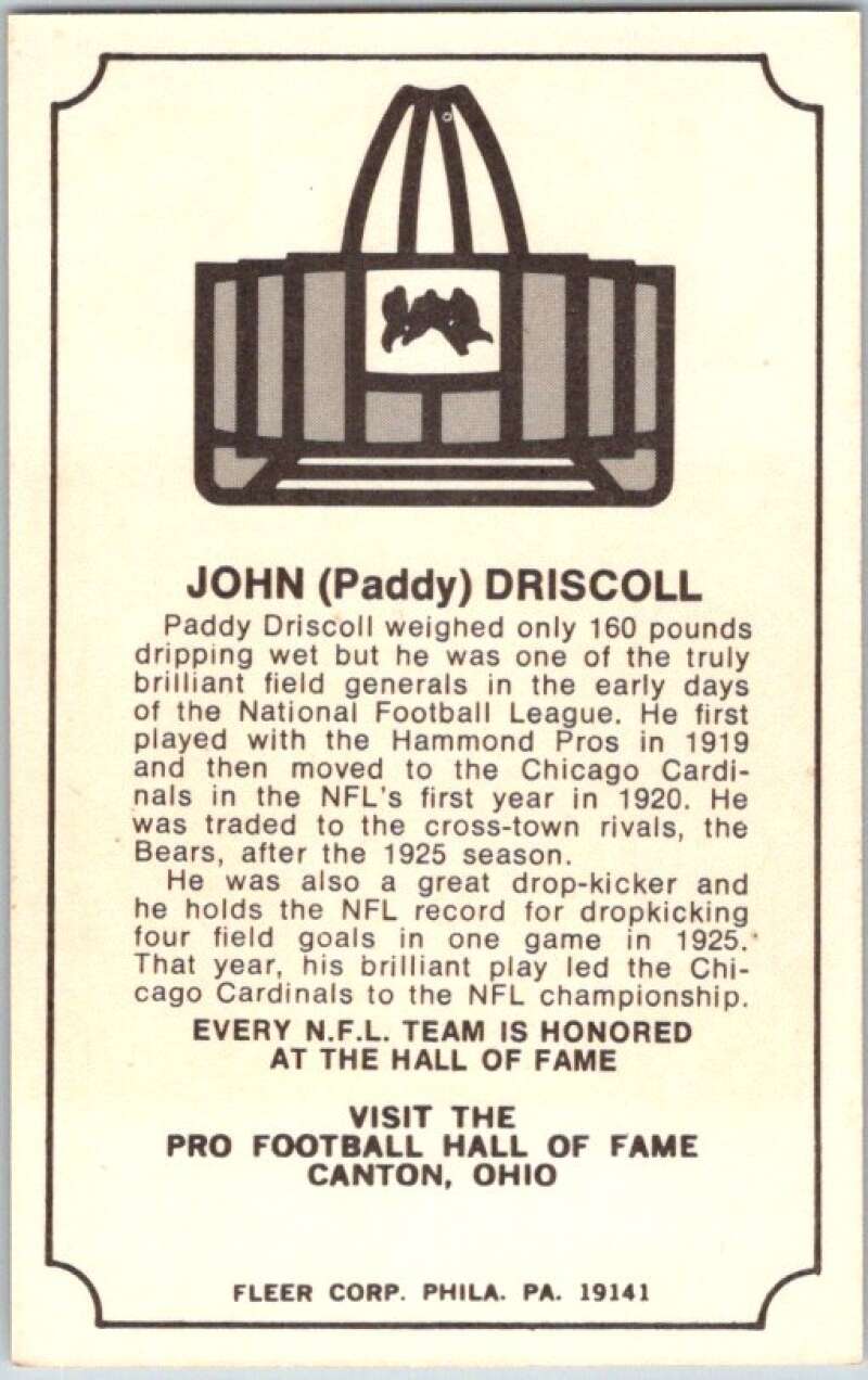 1974 Fleer The Immortal Roll Football #NNO John (Paddy) Driscoll V46029