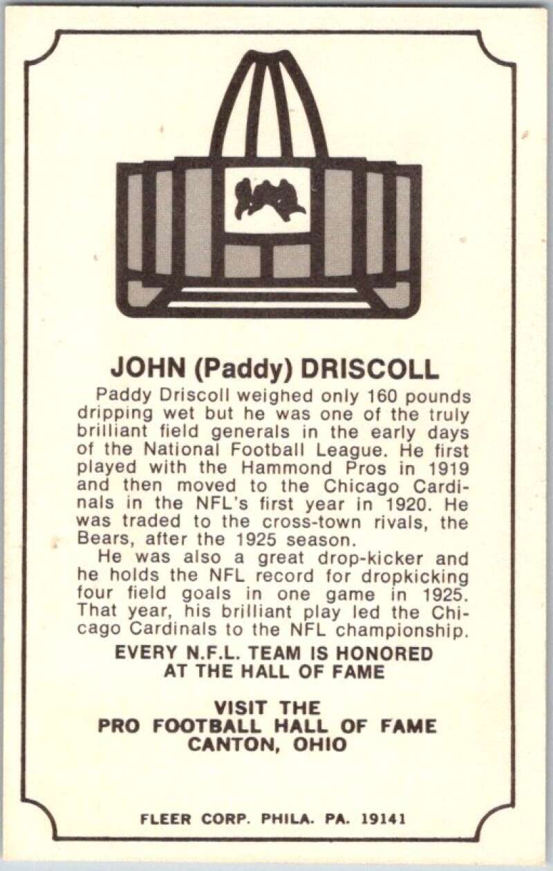 1974 Fleer The Immortal Roll Football #NNO John (Paddy) Driscoll  V46030