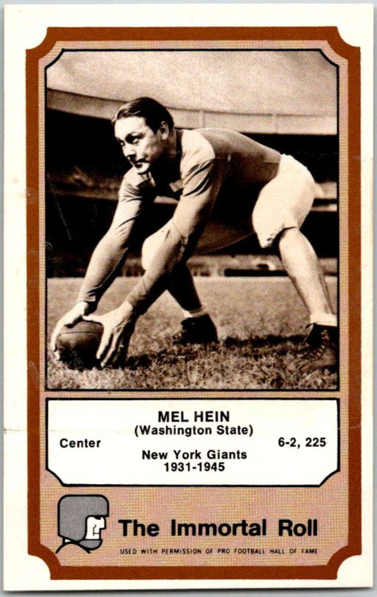 1974 Fleer The Immortal Roll Football #NNO Mel Hein  V46044