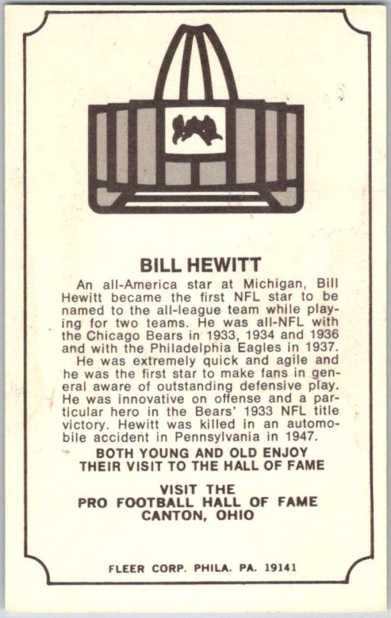 1974 Fleer The Immortal Roll Football #NNO Bill Hewitt  V46048