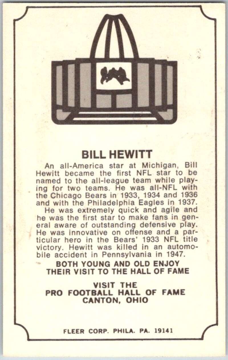 1974 Fleer The Immortal Roll Football #NNO Bill Hewitt V46048