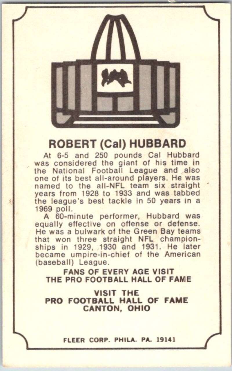 1974 Fleer The Immortal Roll Football #NNO Robert (Cal) Hubbard  V46054