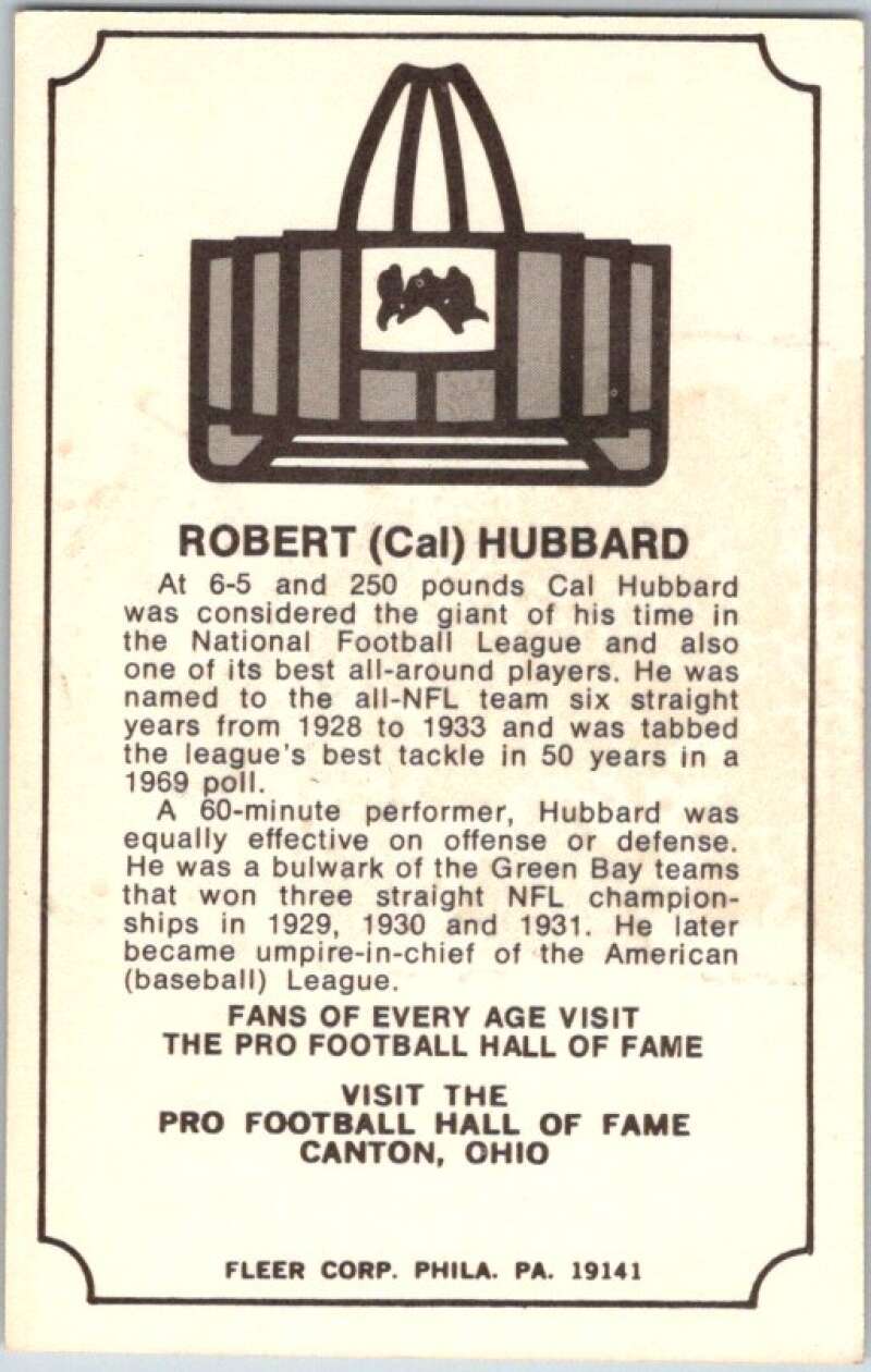 1975 Fleer The Immortal Roll Football #NNO Robert (Cal) Hubbard  V46055