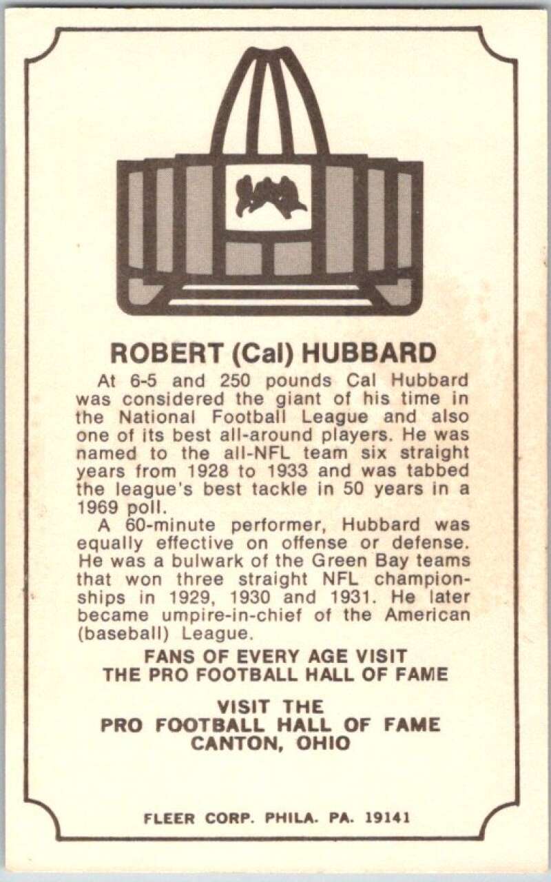 1976 Fleer The Immortal Roll Football #NNO Robert (Cal) Hubbard V46056
