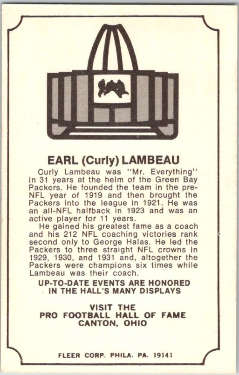 1974 Fleer The Immortal Roll Football #NNO Earl (Curly) Lambeau V46061