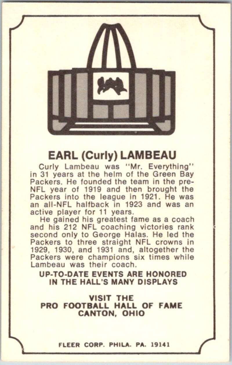 1975 Fleer The Immortal Roll Football #NNO Earl (Curly) Lambeau V46062