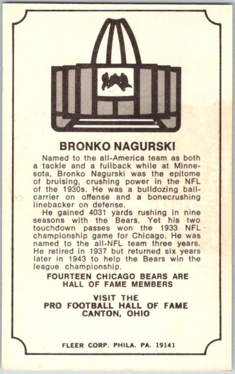 1974 Fleer The Immortal Roll Football #NNO Bronko Nagurski V46082