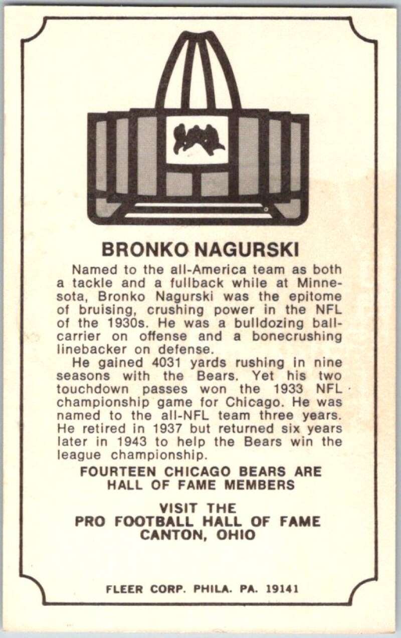 1974 Fleer The Immortal Roll Football #NNO Bronko Nagurski  V46082