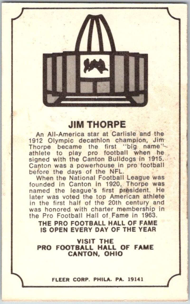 1974 Fleer The Immortal Roll Football #NNO Jim Thorpe V46104