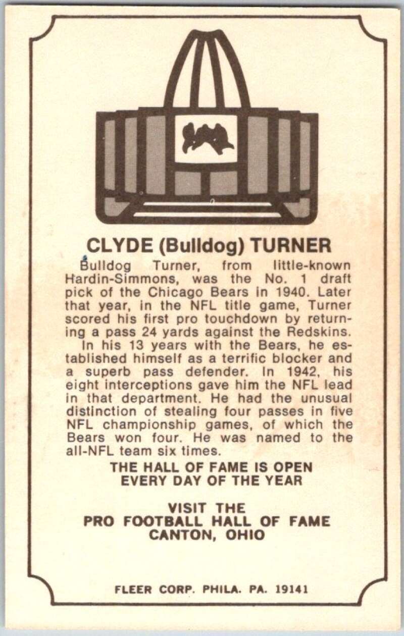 1974 Fleer The Immortal Roll Football #NNO Clyde (Bulldog) Turner V46112