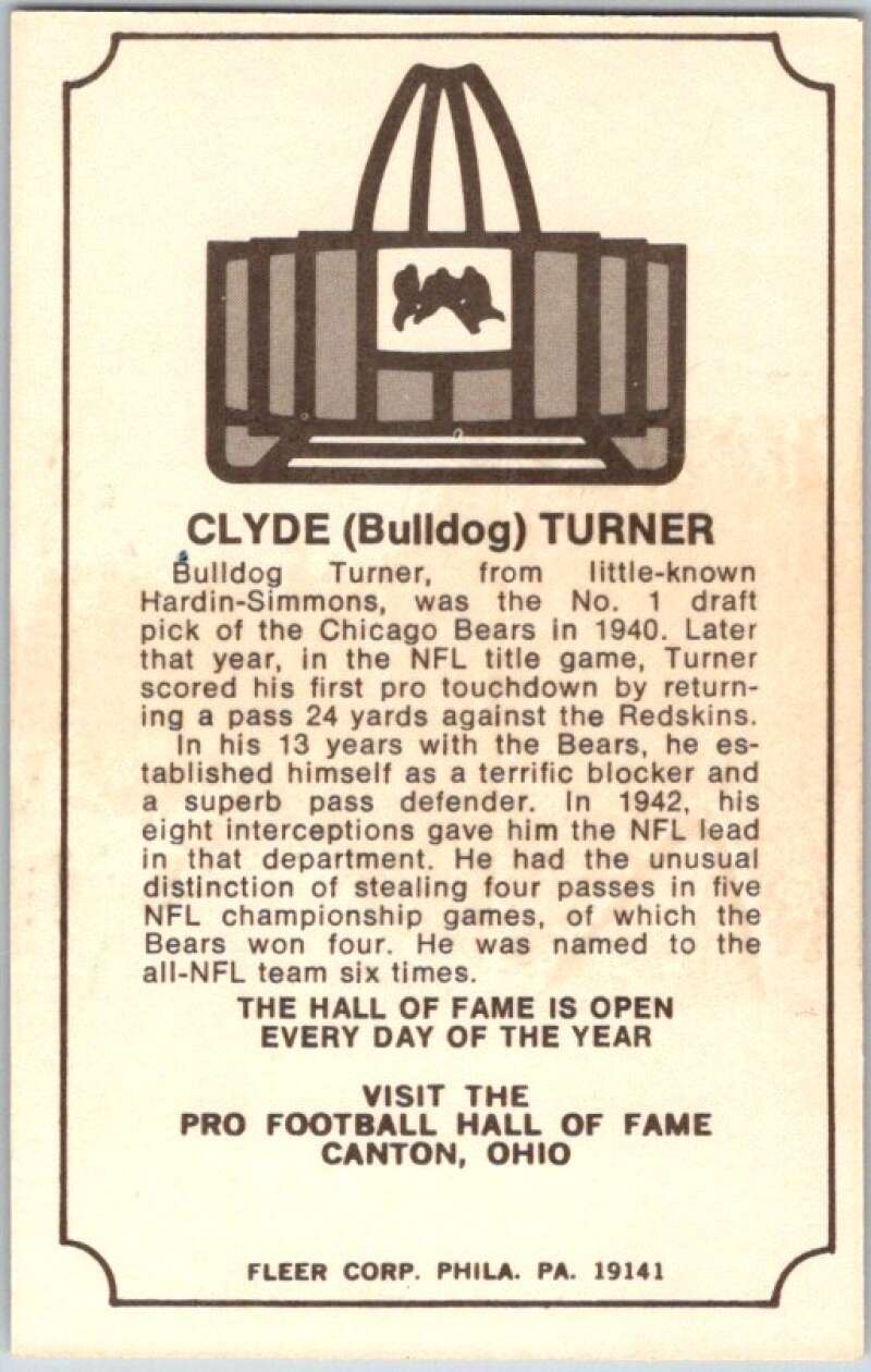 1974 Fleer The Immortal Roll Football #NNO Clyde (Bulldog) Turner  V46112