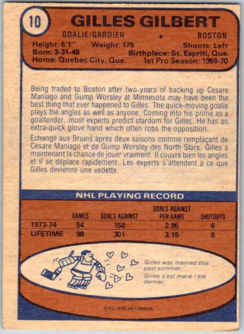 1974-75 O-Pee-Chee #10 Gilles Gilbert Boston Bruins V46131