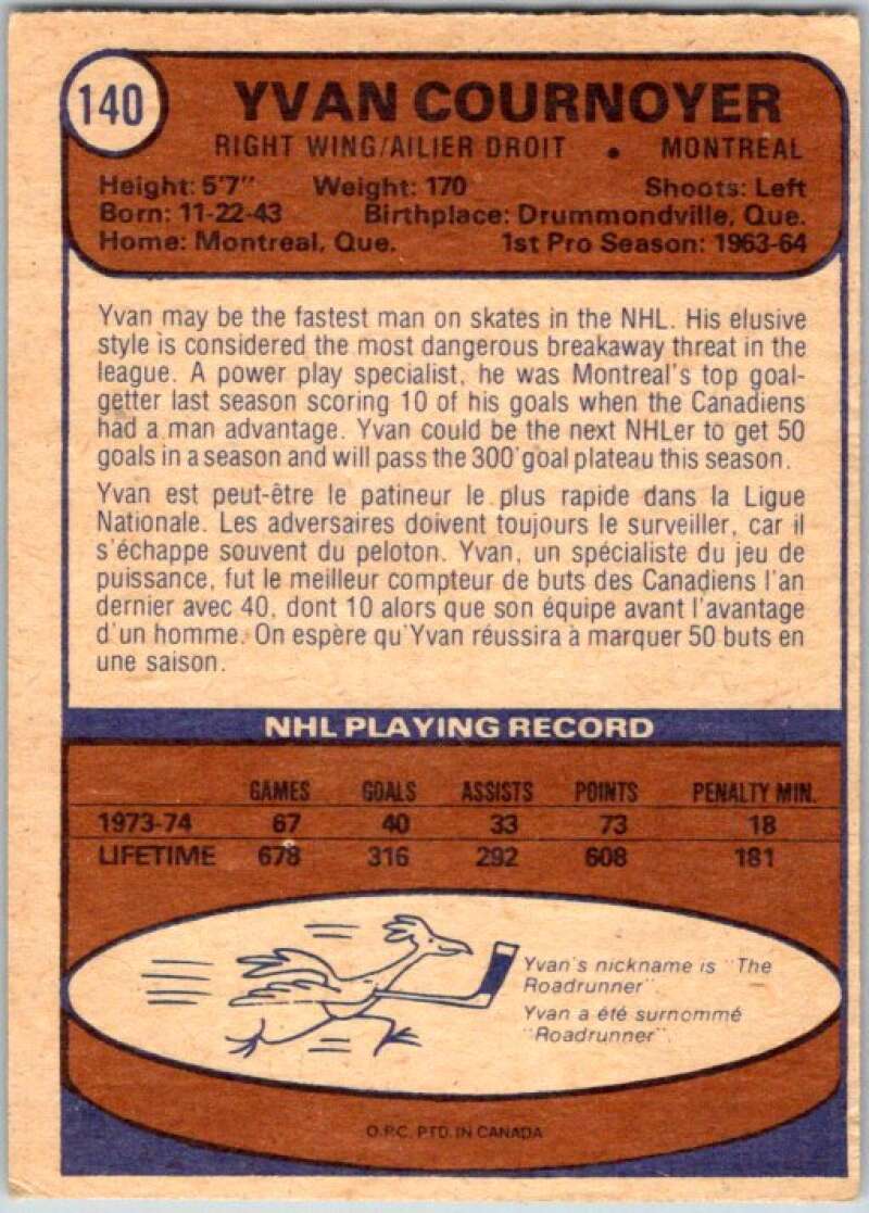 1974-75 O-Pee-Chee #140 Yvan Cournoyer Montreal Canadiens V46259