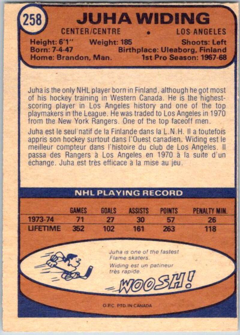 1974-75 O-Pee-Chee #258 Juha Widing Los Angeles Kings V46371