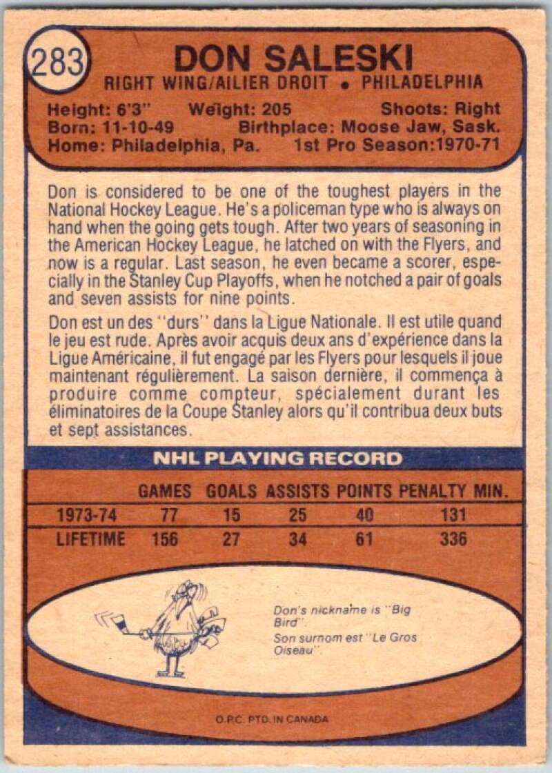 1974-75 O-Pee-Chee #283 Don Saleski Philadelphia Flyers V46394