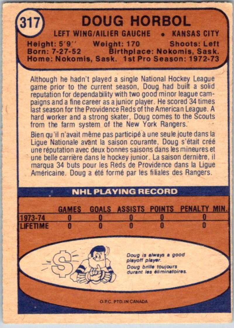 1974-75 O-Pee-Chee #317 Doug Horbul RC Rookie Kansas City Scouts V46428