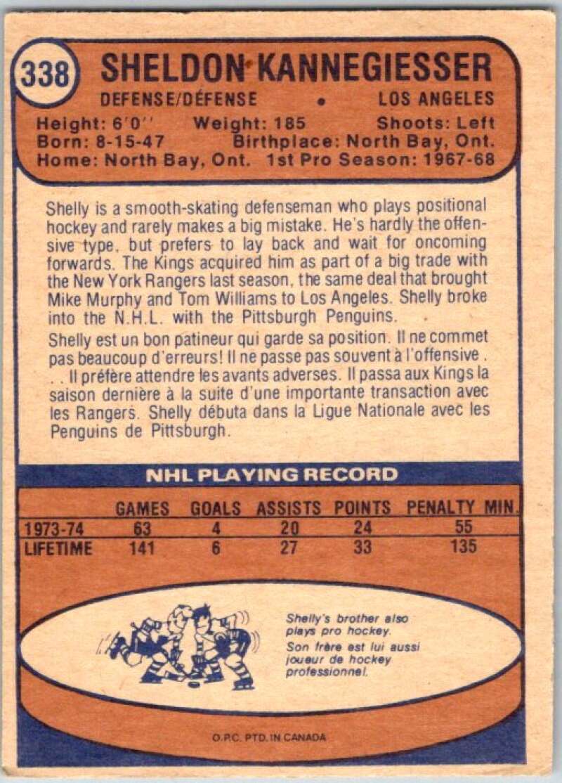1974-75 O-Pee-Chee #338 Sheldon Kannegiesser Los Angeles Kings V46448