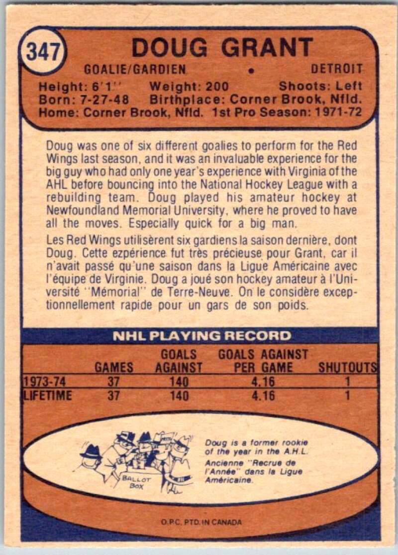 1974-75 O-Pee-Chee #347 Doug Grant RC Rookie Detroit Red Wings V46457