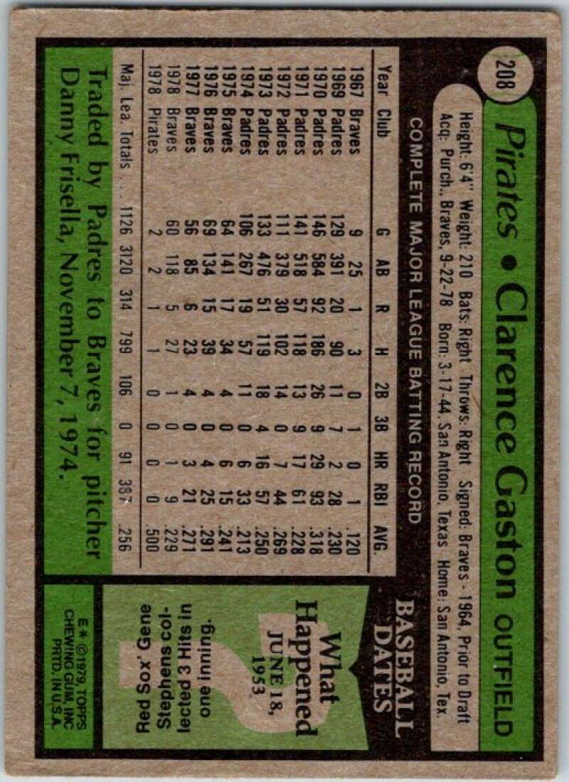 1979 Topps MLB #208 Cito Gaston Pittsburgh Pirates V46595