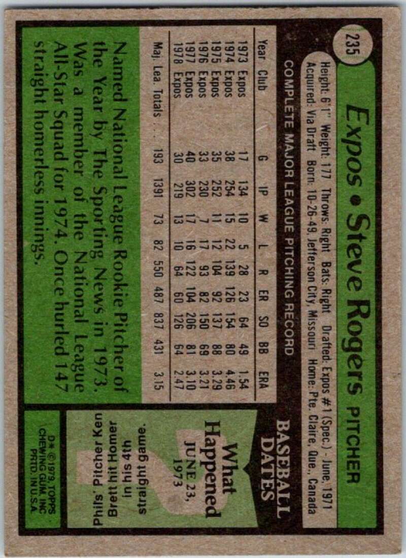 1979 Topps MLB #235 Steve Rogers Montreal Expos V46601