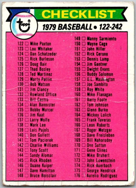 1979 Topps MLB #241 Checklist 122-242 DP   V46603
