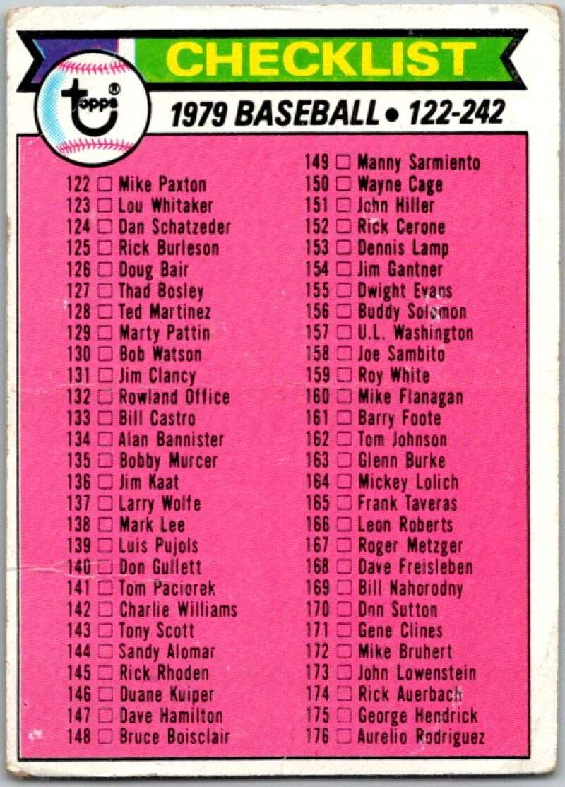 1979 Topps MLB #241 Checklist 122-242 DP V46604