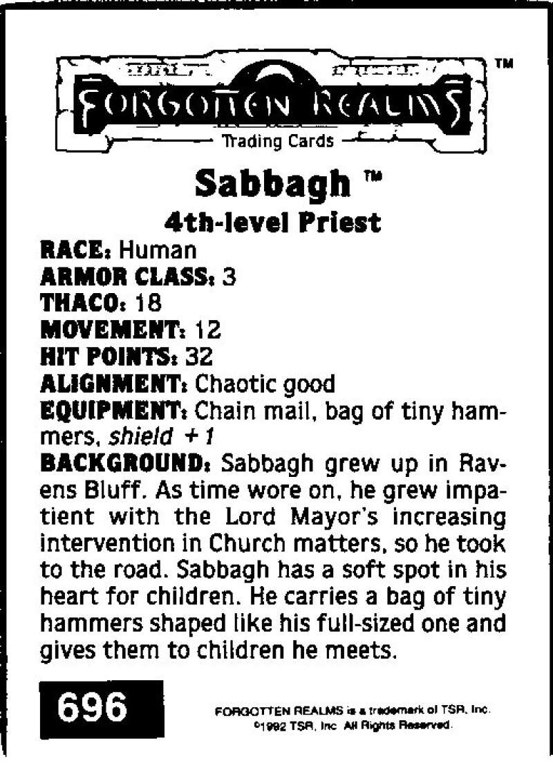 1992 Dungeons & Dragons Gold #696 Sabbagh V47153