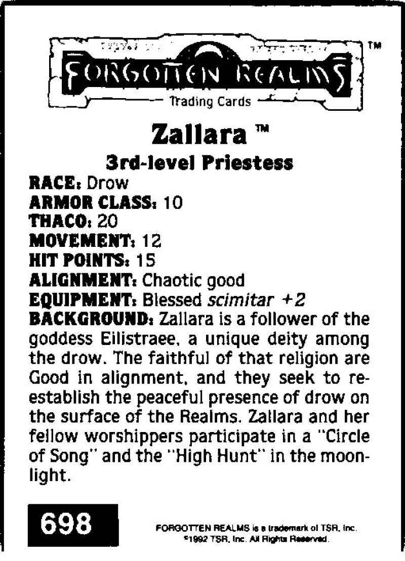 1992 Dungeons & Dragons Gold #698 Zallara V47155