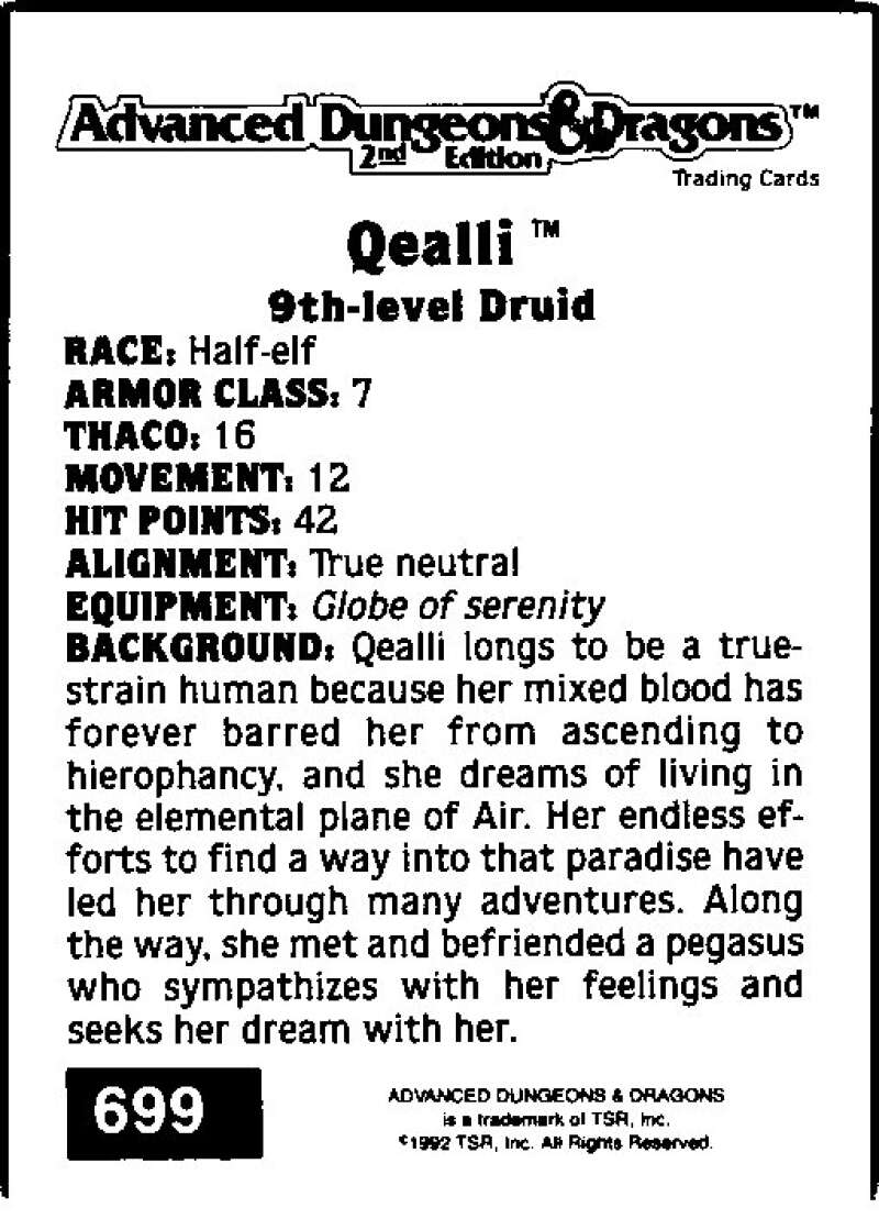 1992 Dungeons & Dragons Gold #699 Quealli V47156
