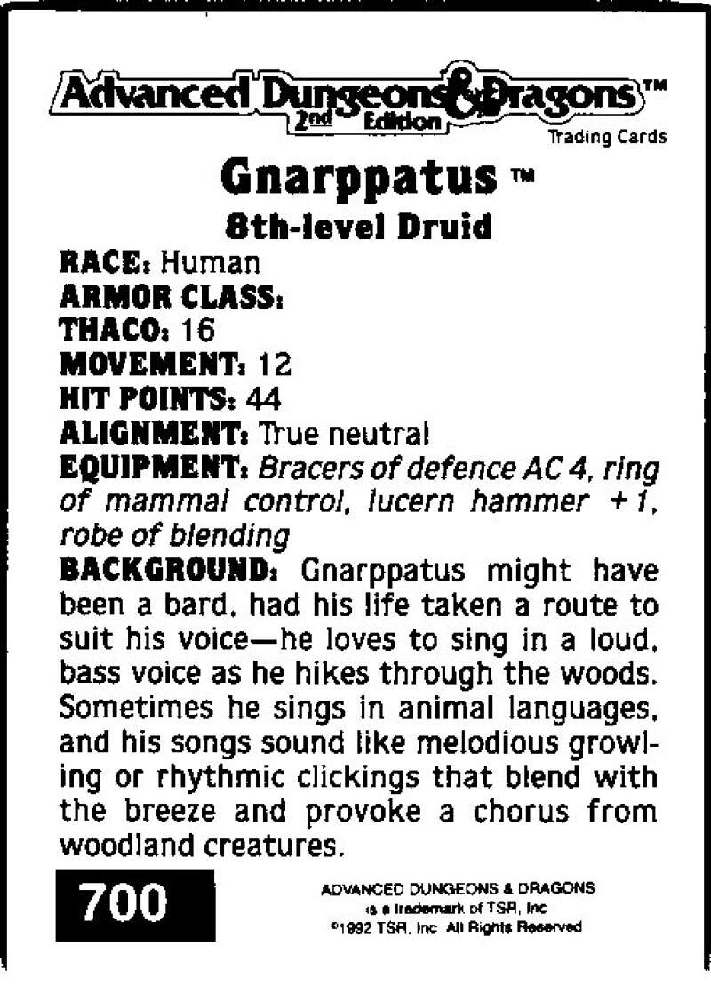 1992 Dungeons & Dragons Gold #700 Gnarppatus V47157
