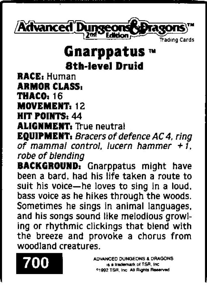 1992 Dungeons & Dragons Gold #700 Gnarppatus  V47157