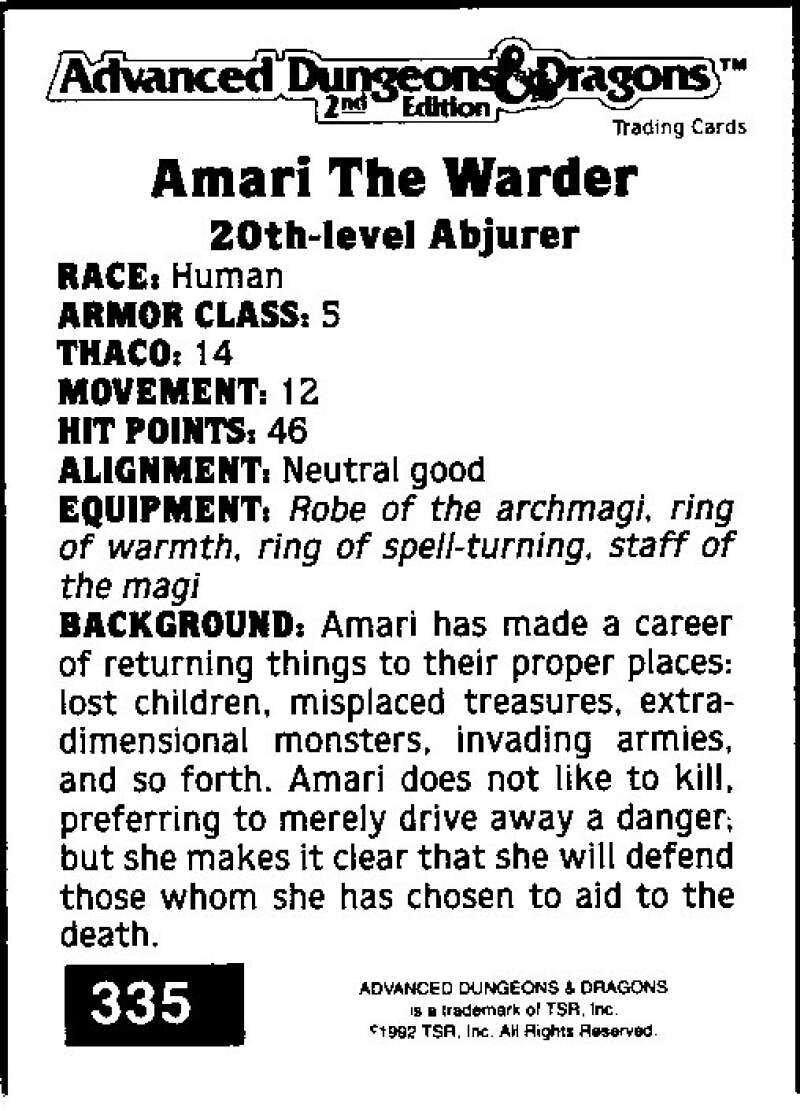 1992 Dungeons & Dragons Gold #335 Amari The Warder V47093
