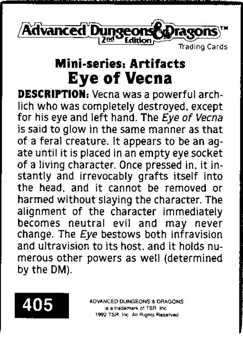 1992 Dungeons & Dragons Gold #405 Eye of Vecna V47096