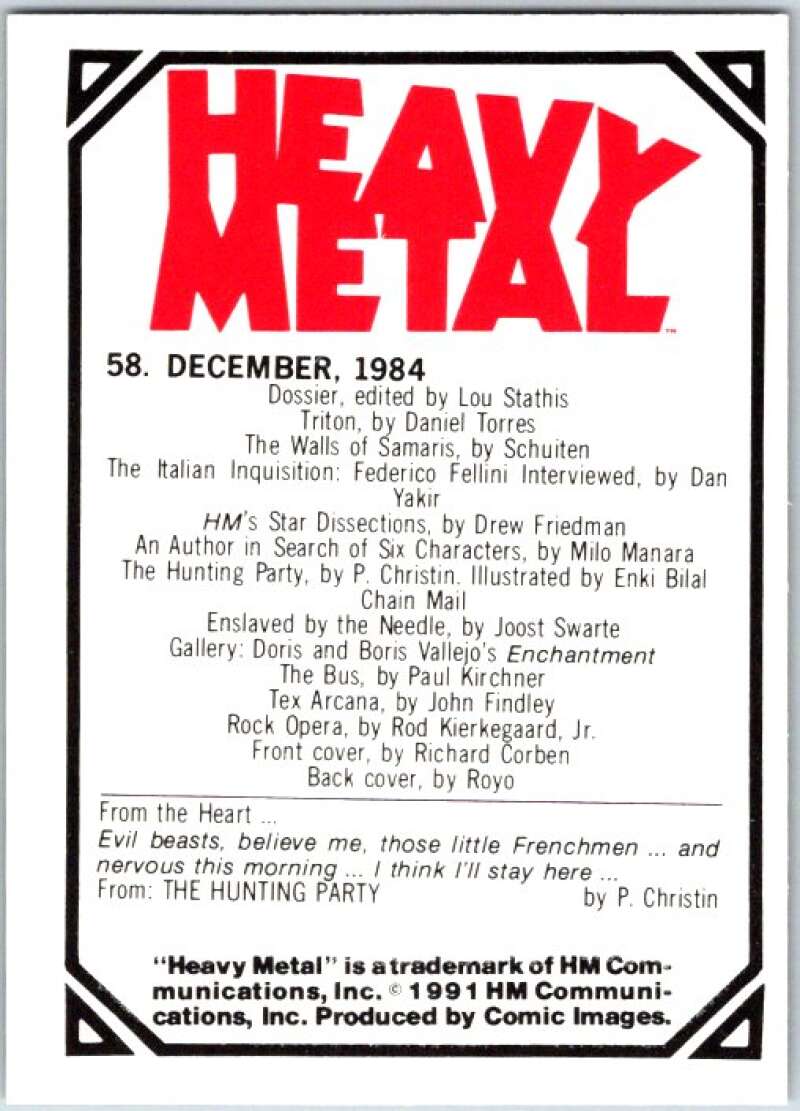 1991 Heavy Metal Magazine Card #58 December, 1984 V47180