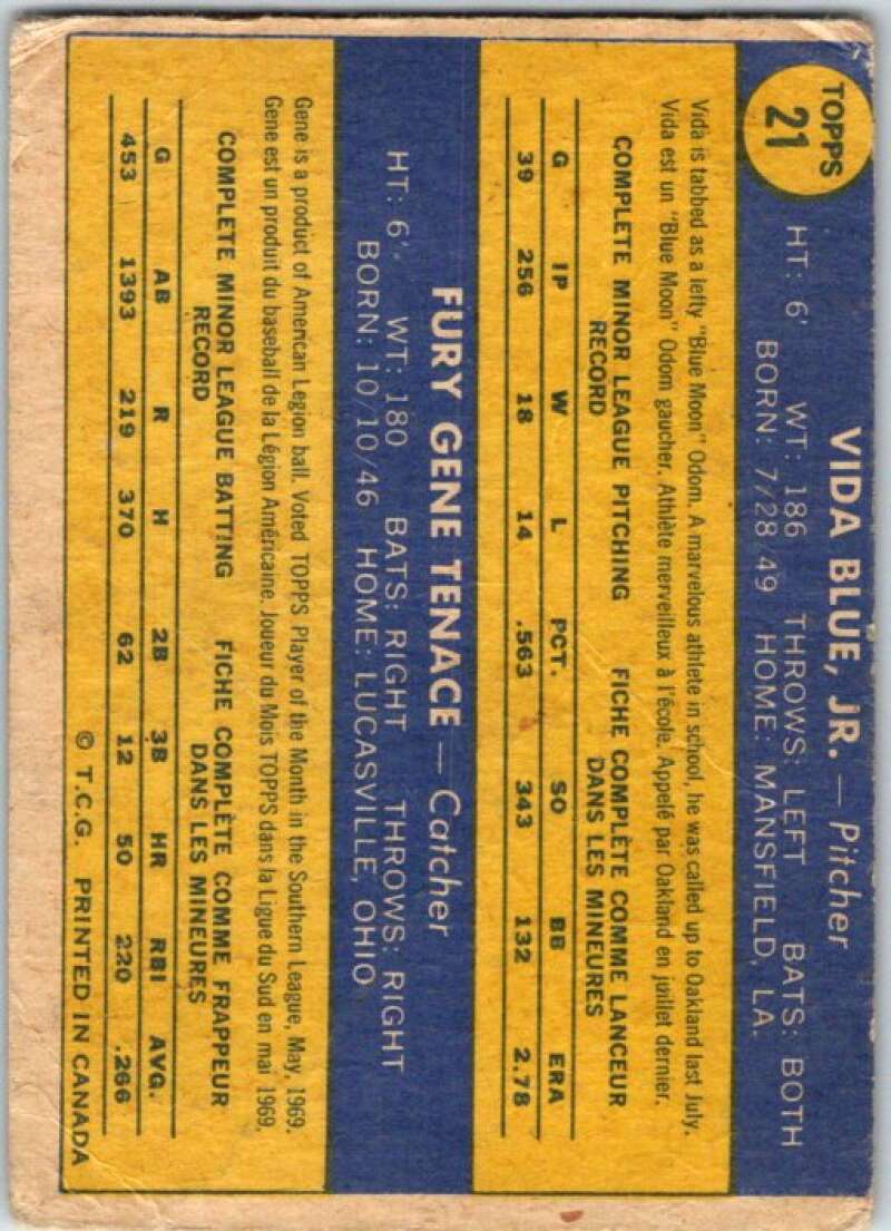1970 Topps MLB #21 Blue/Tenace Athletics Rookies RC Rookie V47815