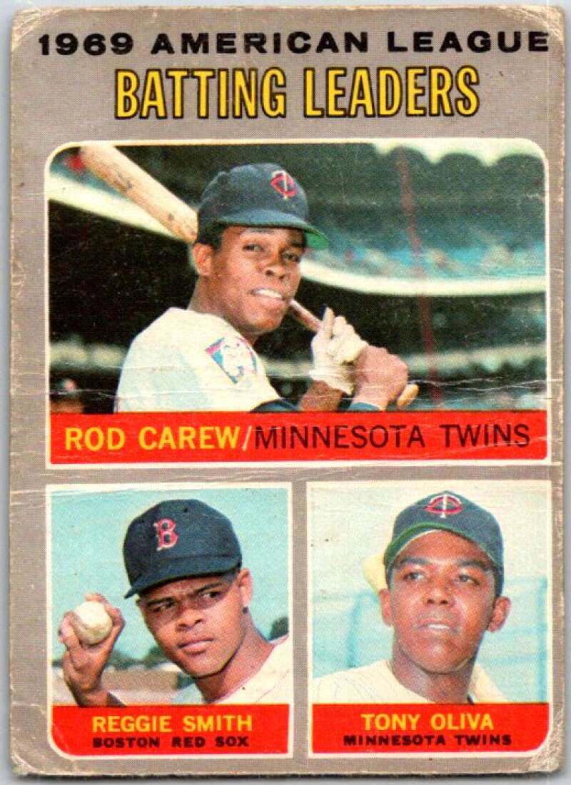 1970 Topps MLB #62 Rod Carew/Reggie Smith/Tony Oliva A.L. Leaders V47819