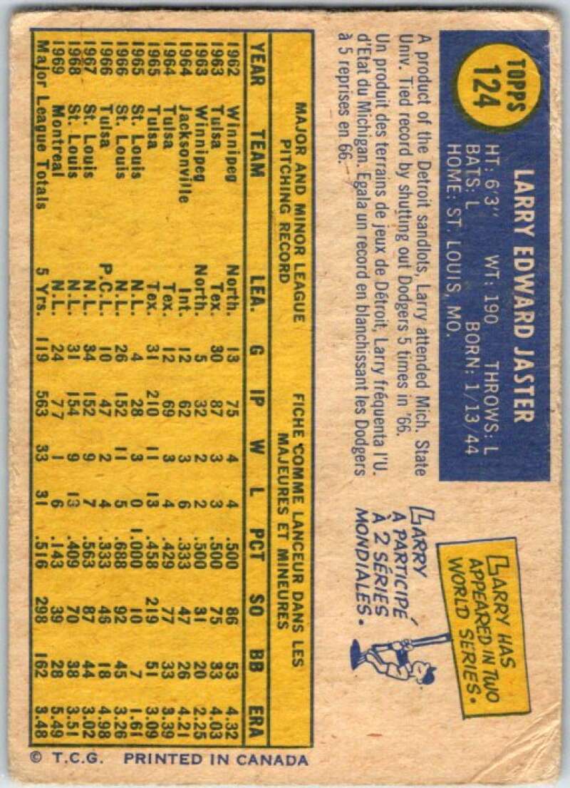 1970 Topps MLB #124 Larry Jaster Montreal Expos V47830