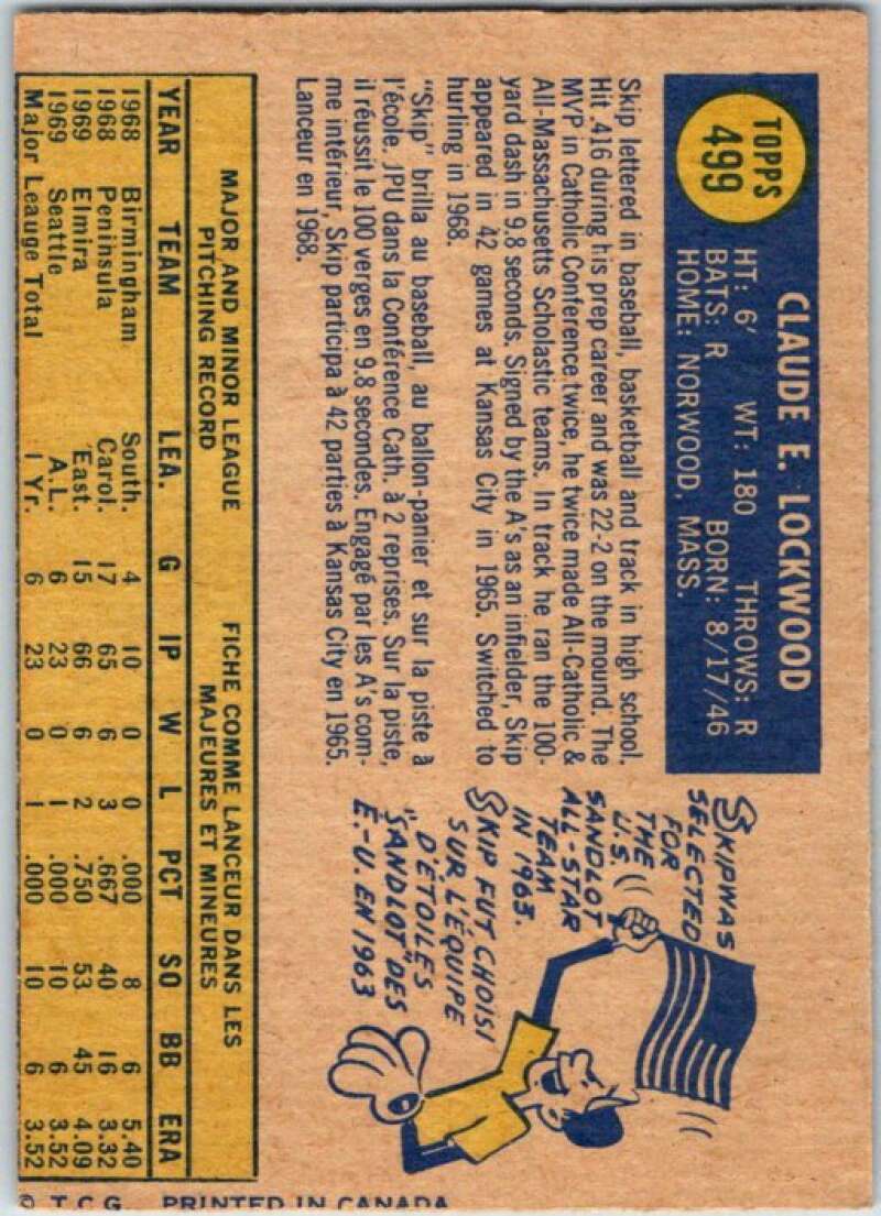 1970 Topps MLB #499 Skip Lockwood  Seattle Pilots  V47943