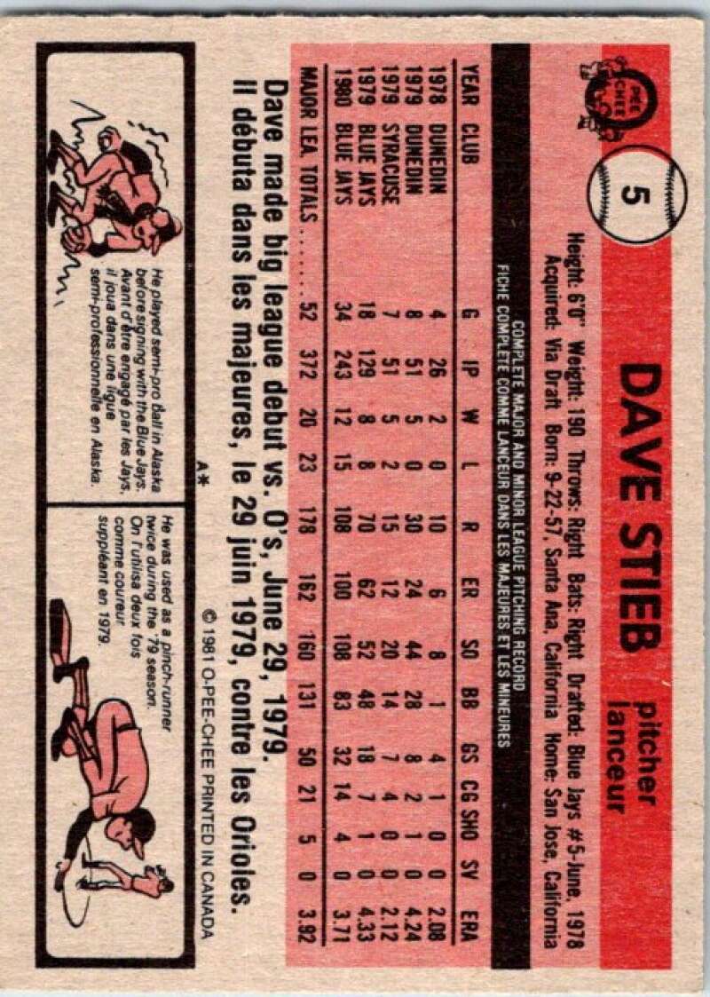 1981 O-Pee-Chee MLB #5 Dave Stieb Toronto Blue Jays V47530