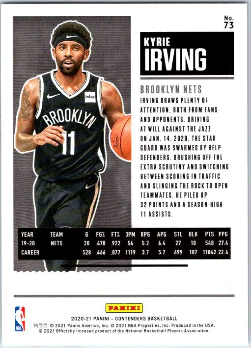 2020-21 Panini Contenders Season Ticket #73 Kyrie Irving V48371