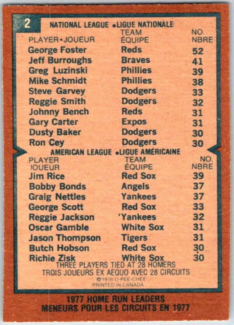 1979 O-Pee-Chee MLB #2 George Foster/Jim Rice DP LL V48458