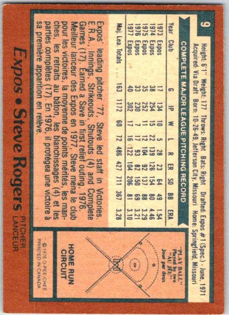 1978 O-Pee-Chee MLB #9 Steve Rogers DP Montreal Expos V48473