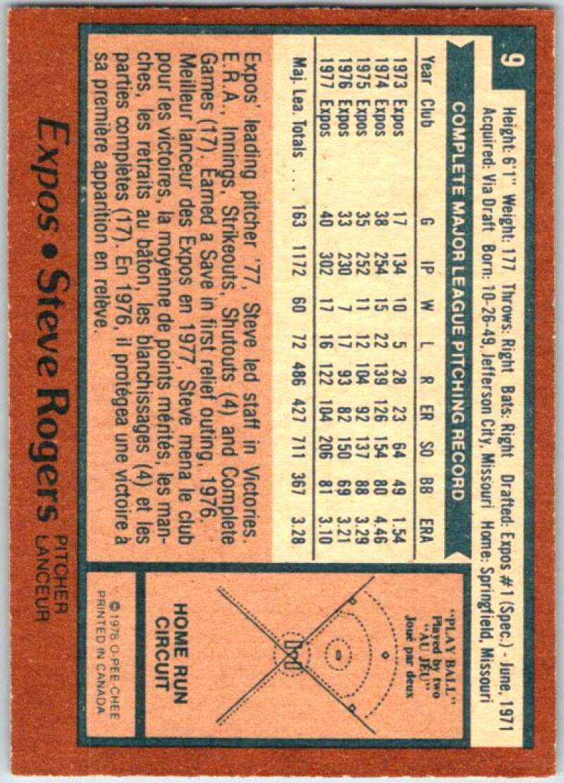 1978 O-Pee-Chee MLB #9 Steve Rogers DP  Montreal Expos  V48475