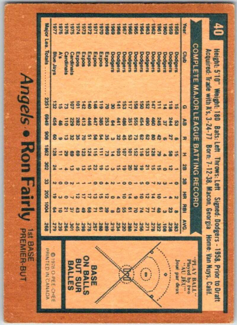 1979 O-Pee-Chee MLB #40 Ron Fairly Angels/Blue Jays V48551