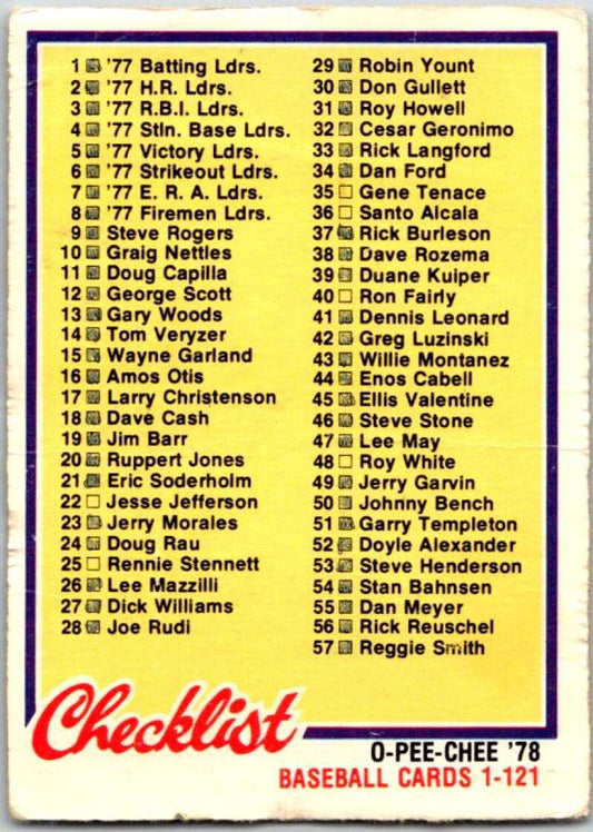 1978 O-Pee-Chee MLB #119 Checklist 1-121  Checklist  V48707