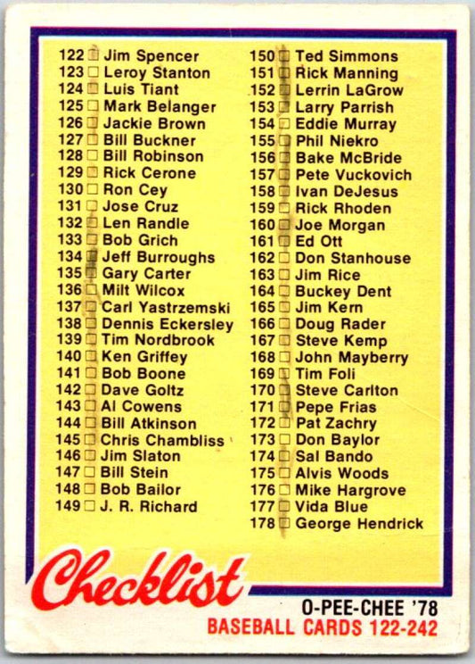 1978 O-Pee-Chee MLB #183 Checklist 122-242   V48813