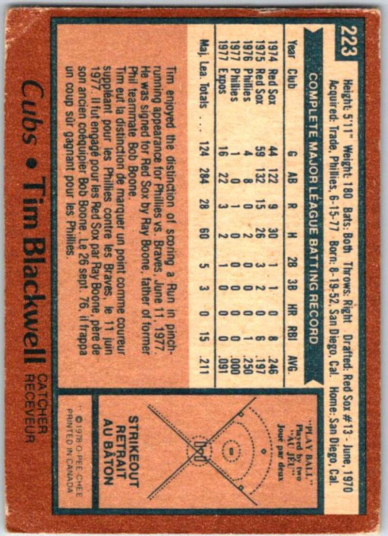 1978 O-Pee-Chee MLB #223 Tim Blackwell DP Montreal Expos V48880