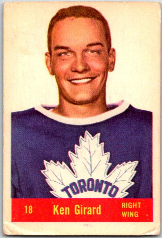 1957-58 Parkhurst #T18 Ken Girard RC Rookie Toronto Maple Leafs V48917